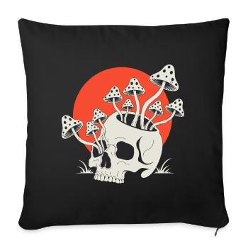 Skull with Mushrooms Red Sun - Sofa pillowcase 17,3'' x 17,3'' (45 x 45 cm) - black - Front