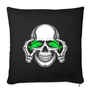 Crâne aux yeux de poisson verts - Housse de coussin décorative 45 x 45 cm - noir - Devant