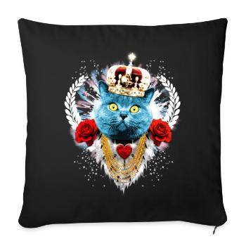 Blue Cat The King - Katze Krone Rosen Lorbeer - Sofakissenbezug 45 x 45 cm - Schwarz - Vorne