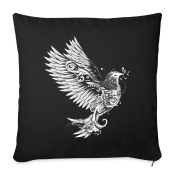 Zeichnung einer ornamental verzierten weißen Taube - Sofakissenbezug 45 x 45 cm - Schwarz - Vorne