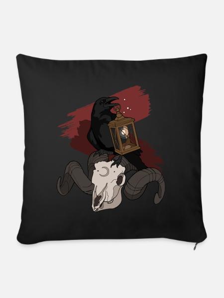 Raven sur Skull - Housse de coussin décorative 45 x 45 cm - noir