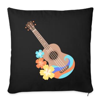 Brown wave pattern ukulele with Hibiscus flowers - Sofa pillowcase 17,3'' x 17,3'' (45 x 45 cm) - black - Front