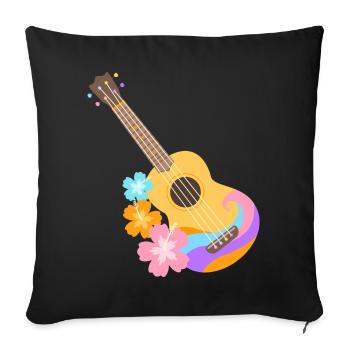 Colorful Ukulele Wave Pattern with Hibiscus Flowers - Sofa pillowcase 17,3'' x 17,3'' (45 x 45 cm) - black - Front