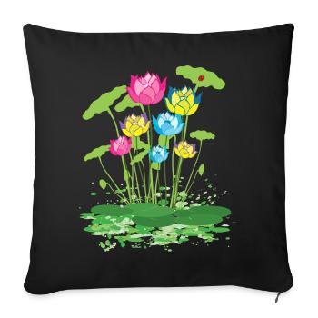 fleurs de nénuphars colorés - Housse de coussin décorative 45 x 45 cm - noir - Devant