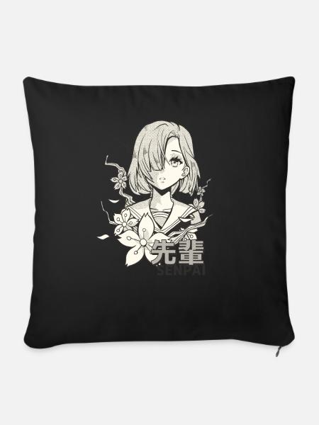Anime Mädchen schwarz weiß - Sofakissenbezug 45 x 45 cm - Schwarz