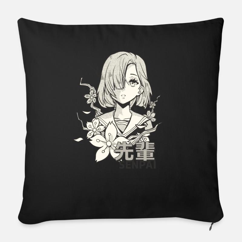 Anime Mädchen schwarz weiß - Sofakissenbezug 45 x 45 cm - Schwarz