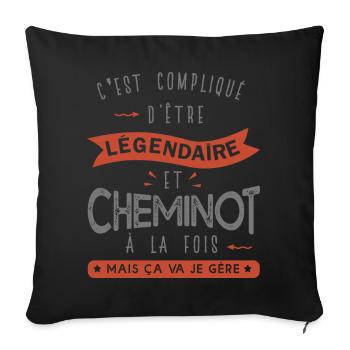 métier CHEMINOT papa, papy cheminot cadeau - Housse de coussin décorative 45 x 45 cm - noir - Devant