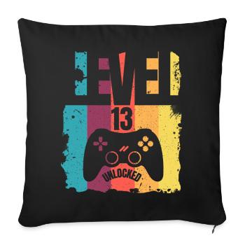 Cadeau d'anniversaire débloqué niveau 13 pour les enfants - Housse de coussin décorative 45 x 45 cm - noir - Devant