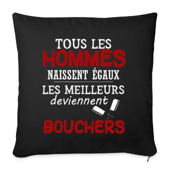 Boucher - Boucherie - Viande - Humour - Drôle - Housse de coussin décorative 45 x 45 cm - noir - Devant