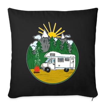 Camping Is My Life - Womo - Camping-car - Housse de coussin décorative 45 x 45 cm - noir - Devant
