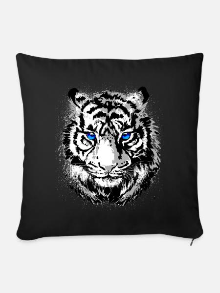 Tigerkopf - Weisser Tiger - Katze Wildkatze - Sofakissenbezug 45 x 45 cm - Schwarz