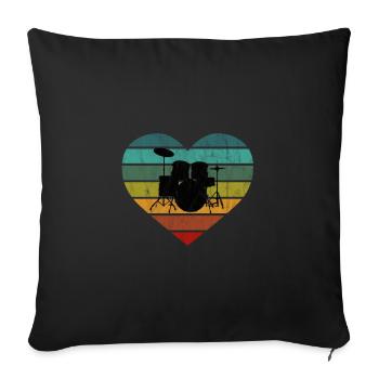 J’adore la batterie et la batterie rétro coeur - Housse de coussin décorative 45 x 45 cm - noir - Devant
