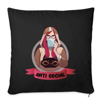 Anti Social Motiv Anime Stil Waifu mit Kaffeetasse - Sofakissenbezug 45 x 45 cm - Schwarz - Vorne