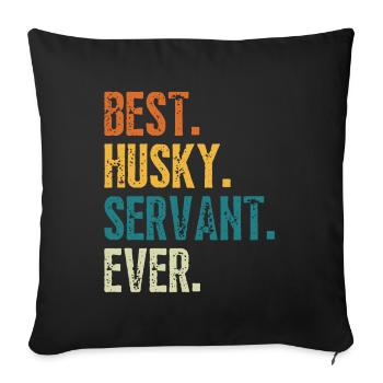 Meilleur serviteur de chien husky jamais en détresse police rétro - Housse de coussin décorative 45 x 45 cm - noir - Devant