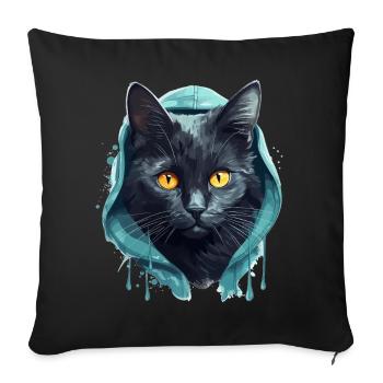 Cat Head Black Cat Bombay Happy Cat Cats - Sofa pillowcase 17,3'' x 17,3'' (45 x 45 cm) - black - Front