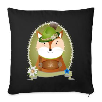 Cute fox in traditional costume with hat and leather pants - Sofa pillowcase 17,3'' x 17,3'' (45 x 45 cm) - black - Front