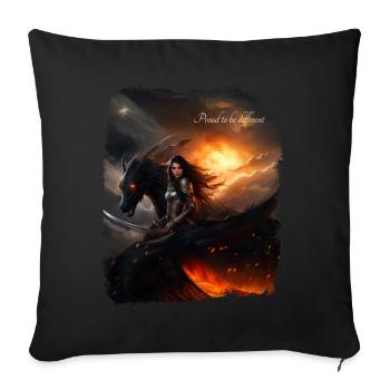 Guerrière et son dragon noir - Housse de coussin décorative 45 x 45 cm - noir - Devant