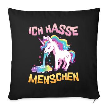 Ich Hasse Menschen Einhorn Kotzt Regenbogen Lustig - Sofakissenbezug 45 x 45 cm - Schwarz - Vorne