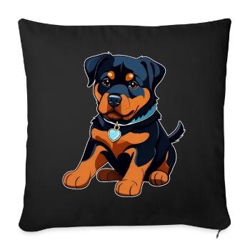 Niedlicher Rottweiler Welpe - Sofakissenbezug 45 x 45 cm - Schwarz - Vorne
