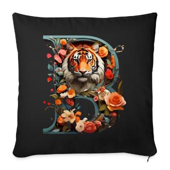 Fiery Tiger and Flowers Illustration - Sofa pillowcase 17,3'' x 17,3'' (45 x 45 cm) - black - Front