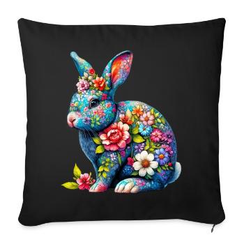 Lapin décoré de fleurs - Housse de coussin décorative 45 x 45 cm - noir - Devant
