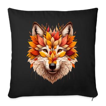 Grand loup, conçu à partir de différentes feuilles - Housse de coussin décorative 45 x 45 cm - noir - Devant