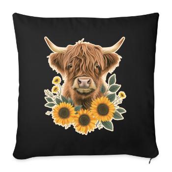Bovins des Highlands avec des fleurs - Housse de coussin décorative 45 x 45 cm - noir - Devant