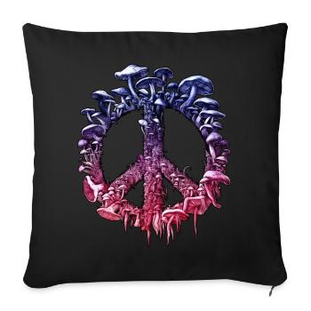Signe de paix vibrant aux champignons psychédéliques - Housse de coussin décorative 45 x 45 cm - noir - Devant