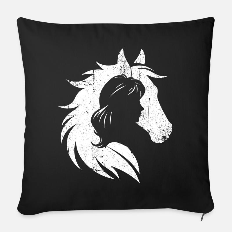 Mädchen Und Pferd Silhouette Porträt - Sofakissenbezug 45 x 45 cm - Schwarz