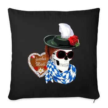 Crâne de femme avec chapeau et coiffure Gretel - Housse de coussin décorative 45 x 45 cm - noir - Devant