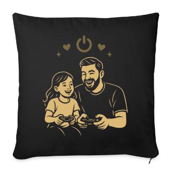 Dad & Daughter Gaming - Retro Style - Sofa pillowcase 17,3'' x 17,3'' (45 x 45 cm) - black - Front