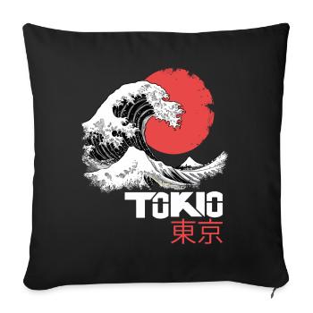 Tokyo, Japon, Asie, Mer, Vague, Montagne, Soleil Ville - Housse de coussin décorative 45 x 45 cm - noir - Devant
