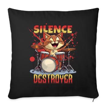 Tambours Tambours Silence Destructeur Chat Drôle - Housse de coussin décorative 45 x 45 cm - noir - Devant