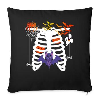 Costume d’Halloween Squelette avec Chauves-souris Citrouille - Housse de coussin décorative 45 x 45 cm - noir - Devant