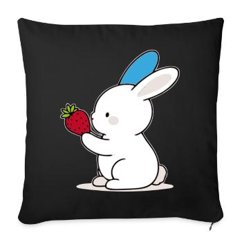 Blue-Eared Bunny; Bunny with strawberry - Sofa pillowcase 17,3'' x 17,3'' (45 x 45 cm) - black - Front