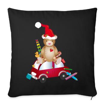 Teddy bear with santa hat on toy car - Sofa pillowcase 17,3'' x 17,3'' (45 x 45 cm) - black - Front