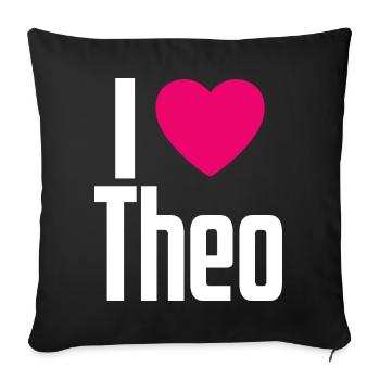 I Love Theo Pink Heart I Love Theo - Sofa pillowcase 17,3'' x 17,3'' (45 x 45 cm) - black - Front