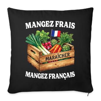 Mangez Français Maraîcher Agriculture - Housse de coussin décorative 45 x 45 cm - noir - Devant