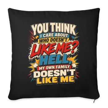 Humour Noir Famille Citation Sarcasme BD Comic - Housse de coussin décorative 45 x 45 cm - noir - Devant