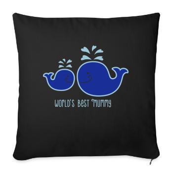 Wal - Mama - Kind - Fisch - worlds best mummy - 2C - Sofakissenbezug 45 x 45 cm - Schwarz - Vorne