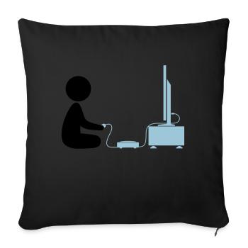 Ein Junge spielt mit seiner Spiele-Konsole - Sofakissenbezug 45 x 45 cm - Schwarz - Vorne