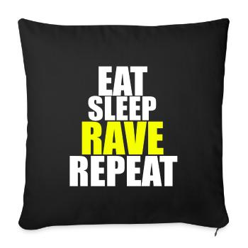 Rave Raver Techno Eat Sleep Rave Repeat - Housse de coussin décorative 45 x 45 cm - noir - Devant