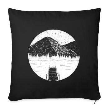 Jetty Mountains Lake Boat Nature - Sofa pillowcase 17,3'' x 17,3'' (45 x 45 cm) - black - Front