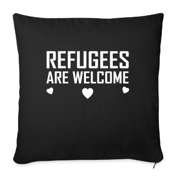 Les réfugiés sont les bienvenus Antifa Idée cadeau t-shirts - Housse de coussin décorative 45 x 45 cm - noir - Devant