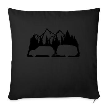 forêt montagne sapin montagnes caravane caravanes - Housse de coussin décorative 45 x 45 cm - noir - Devant