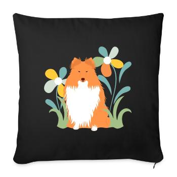 Shetland Sheepdog and Flower - Sofa pillowcase 17,3'' x 17,3'' (45 x 45 cm) - black - Front