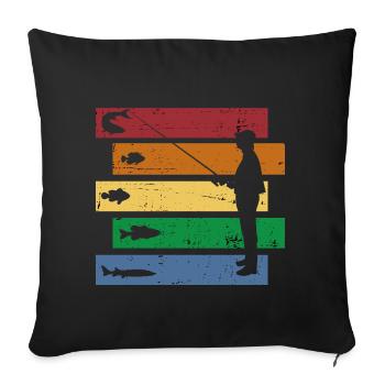 Vintage Retro Angler Fischen Angeln Angel Fischer - Sofakissenbezug 45 x 45 cm - Schwarz - Vorne