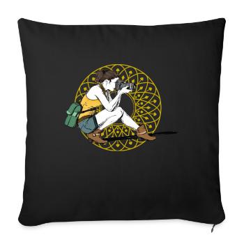 fille puissance appareil photo photographie prise femme féminine LOL - Housse de coussin décorative 45 x 45 cm - noir - Devant