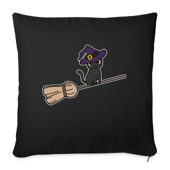 Chat Balai de sorcière - Housse de coussin décorative 45 x 45 cm - noir - Devant