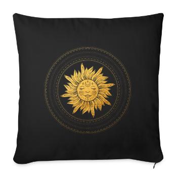 Sun face with golden rays, mystical - Sofa pillowcase 17,3'' x 17,3'' (45 x 45 cm) - black - Front
